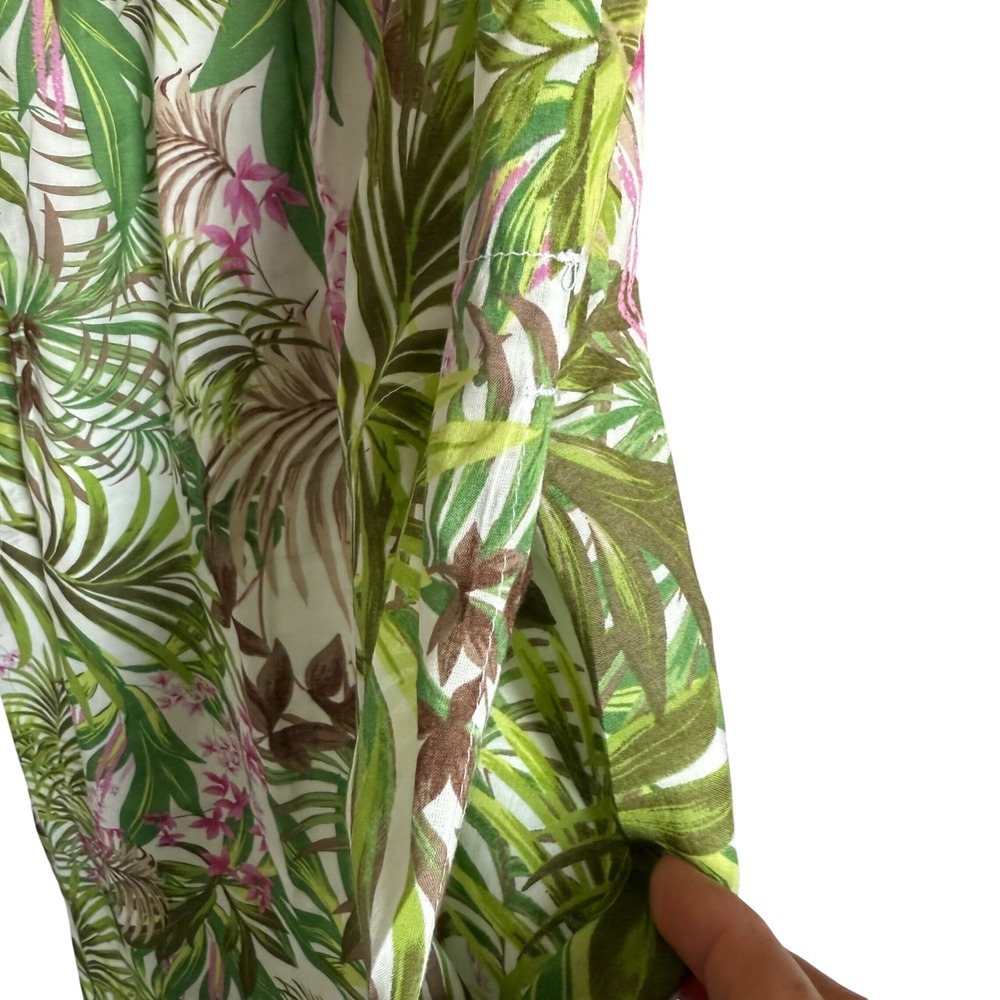 J. Jill Linen Cotton Tropical Floral Striped Midi Vacation Dress Tan Green M - Picture 9 of 11